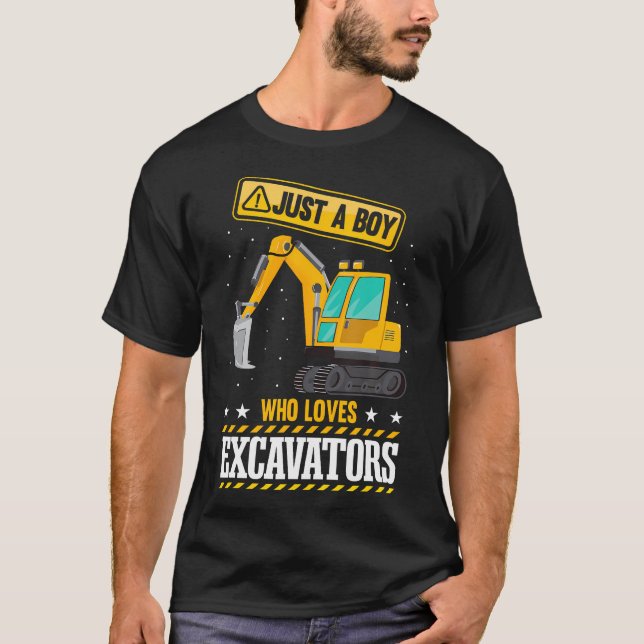 Kids Construction Vehicle Just A Boy Who Loves Exc T-Shirt (Front)