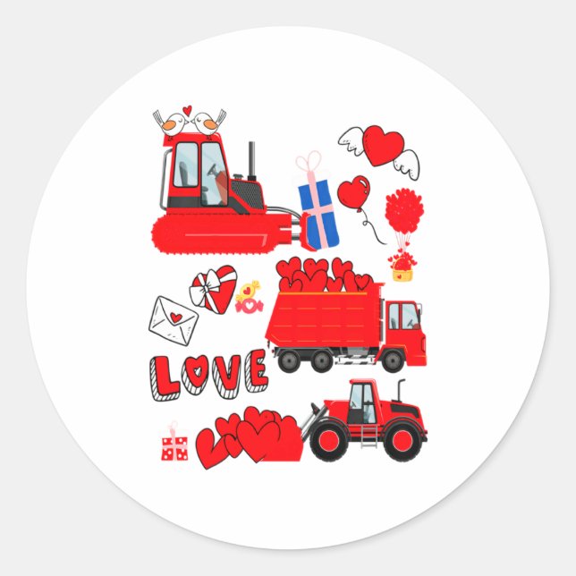 Kids Construction Vehicle Valentine Crane Truck Cu Classic Round Sticker (Front)