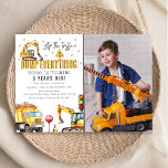 Kids Construction Watercolor Photo Birthday Party Invitation<br><div class="desc">Celebrate your best construction birthday ever with this unique party invitation! Featuring a white backdrop, a photo, a stop sign, a dump truck, a digger, traffic lights, and a cone with a scattering of screws, this invitation creates a one-of-a-kind atmosphere for your child's birthday. Customise it further with font styles,...</div>