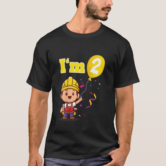 Kids Construction Worker Builder I'm 2 Two Second  T-Shirt (Front)
