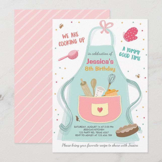 Kids Cooking Birthday Invitation Kitchen Baking (Front/Back)