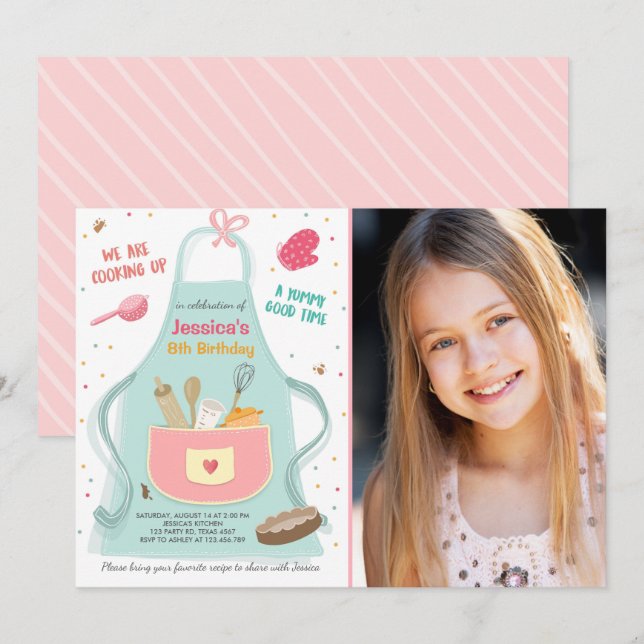 Kids Cooking Birthday Invitation Kitchen Baking (Front/Back)
