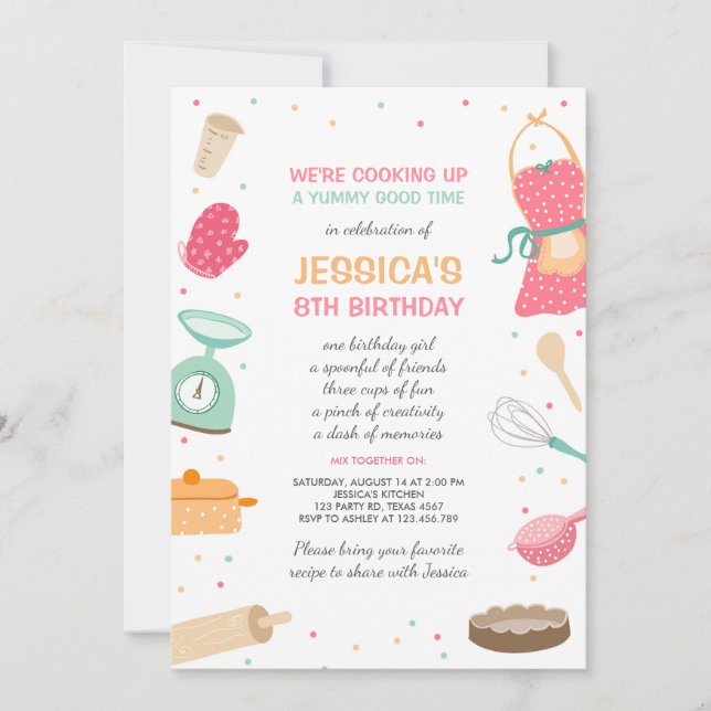 Kids Cooking Birthday Invitation Kitchen Baking (Front)