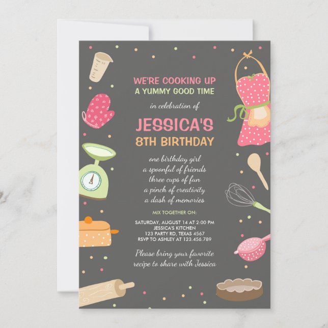 Kids Cooking Birthday Invitation Kitchen Baking (Front)