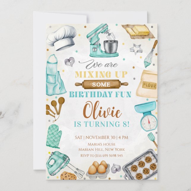 Kids Cooking Birthday, Kitchen Baking Chef  Invitation (Front)