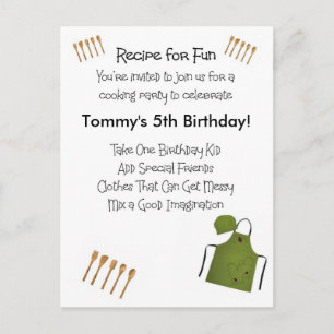 Kids Cooking Theme Invitation Postcards