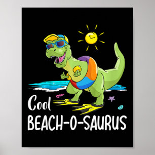 Kids Cool Beach-o-saurus Shirt Dino On A Beach Vac Poster