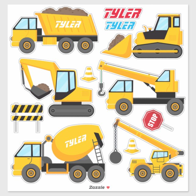 Kids' Cool Construction Equipment, Names Stickers (Sheet)