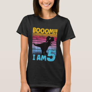 Kids Cool Dino Birthday 5 Years Old Birthday Boom  T-Shirt