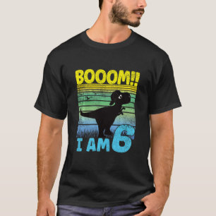 Kids Cool Dino Birthday 6 Years Old Birthday Boom  T-Shirt