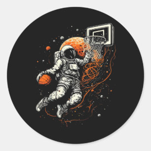 Kids Cool Space Basketball with Astronaut Classic Round Sticker