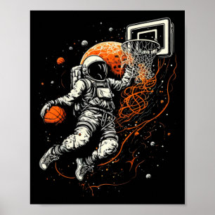 Kids Cool Space Basketball with Astronaut Poster