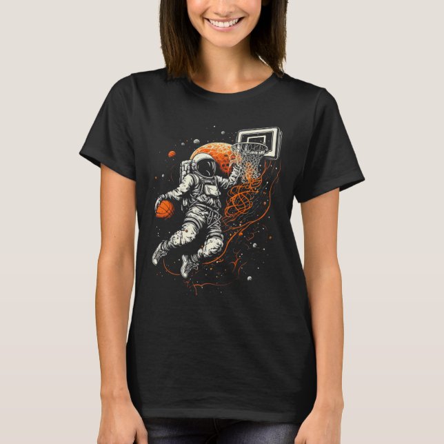 Kids Cool Space Basketball with Astronaut T-Shirt (Front)