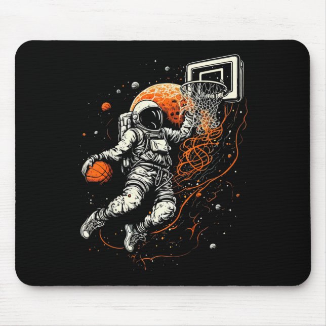 Kids Cool Space Bysketbyll With Astronaut  Mouse Mat (Front)