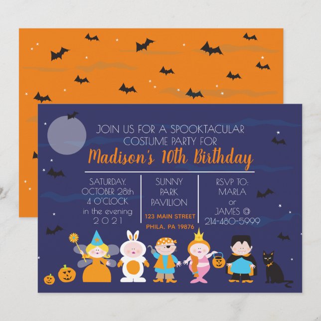Kids Costume Birthday Party Halloween Invitation (Front/Back)