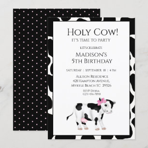 Kids Cow Print Girls Birthday Party Invitation