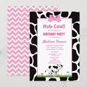 Kids Cow Print Girls Birthday Party Invitation
