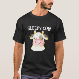 Kids Cow Sleepy Black White Cute Moo Cow T-Shirt