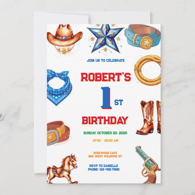 Kids Cowboy Birthday Party Invitation  (Front)