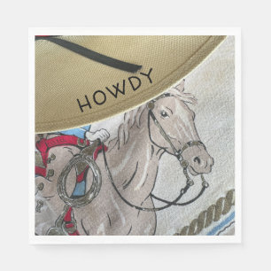 Kids cowboy theme ride a horse pony napkin
