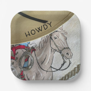 Kids cowboy theme ride a horse pony paper plate