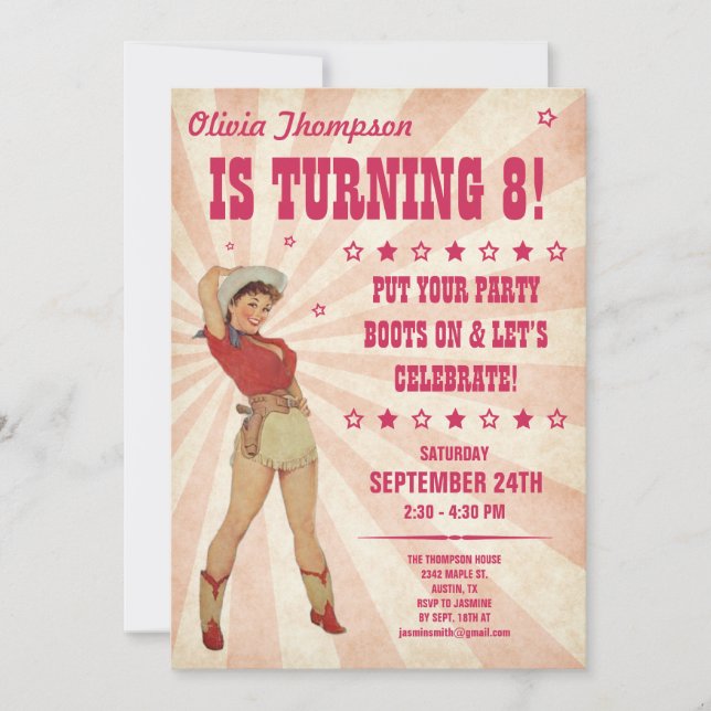 Kid's Cowgirl Birthday Invitations (Front)