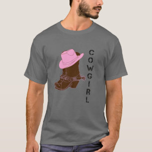 Kids Cowgirl Western  Boots Hat Spurs Girls Youth T-Shirt