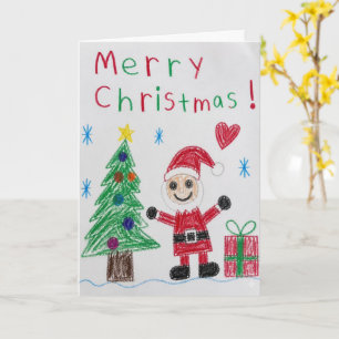Kids Crayon Santa Christmas Tree Card