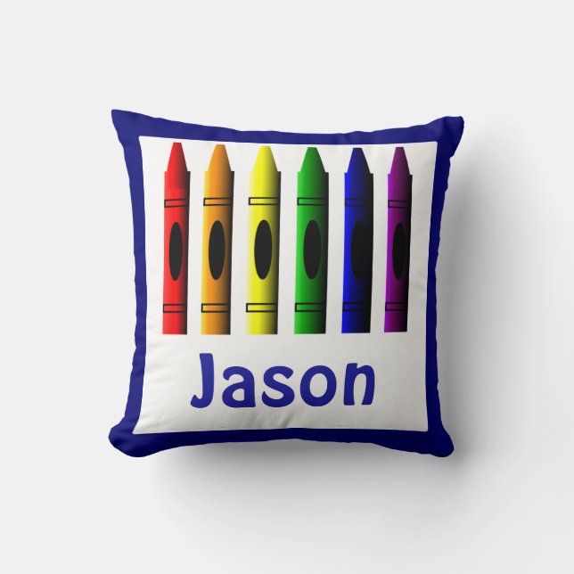 Kids Crayons Crayon Name Room Décor Pillow Blue (Front)