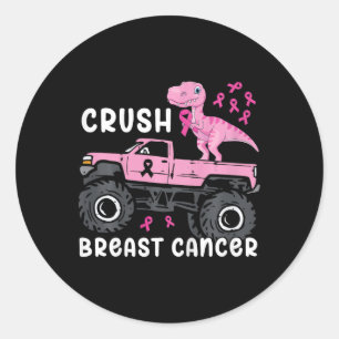 Kids Crush Breast Cancer Monster Truck Dinosaur T Classic Round Sticker