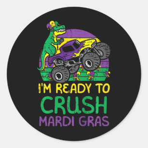 Kids Crush Mardi Gras Dino Monster Truck Funny Tod Classic Round Sticker