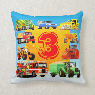Kid's Custom 3rd Birthday Construction Truck Cushion