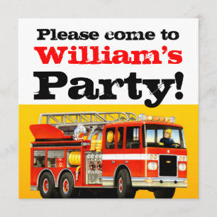 Kid's Custom 3rd Birthday Fire Truck Party Invitation