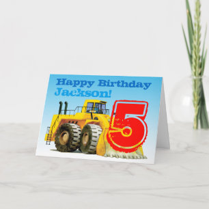 Kids Custom Construction Digger 5th Birthday Card