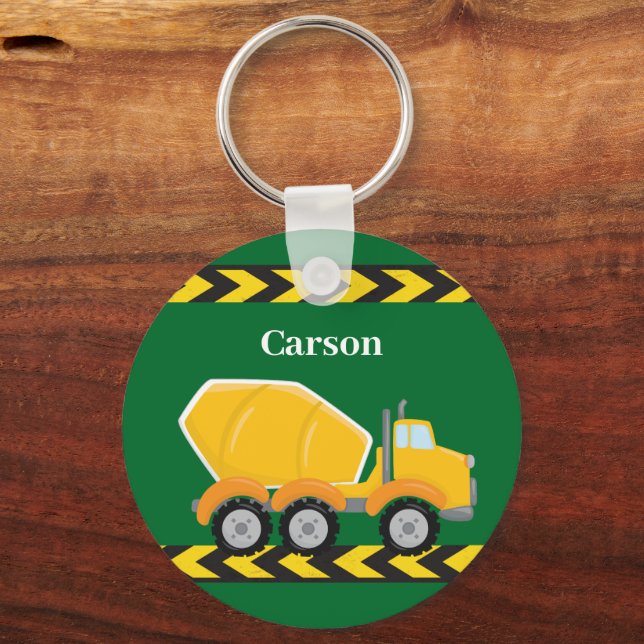 Kids Custom Green Cement Mixer Truck Boys Key Ring (Front)