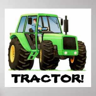 Kids Custom Green Tractor Poster
