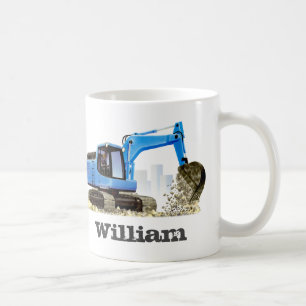Kid's Custom Name Blue Digger Excavator Coffee Mug