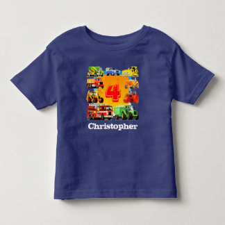 Kids Custom Name Construction Truck 4th Birthday Toddler T-Shirt