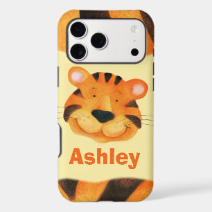 Kids custom name cute tiger face orange