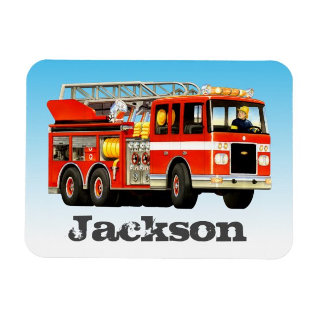 Kid's Custom Name Fire Truck Party Magnet (Horizontal)