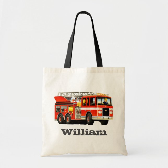Kid's Custom Name Fire Truck Party Tote Bag (Front)