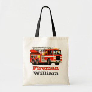 Kid's Custom Name Fireman Fire Truck Tote Bag