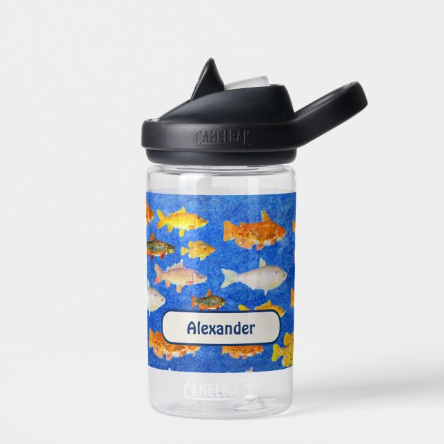 Kids Custom Name Fish in the Sea themed Water Bottle (Left)