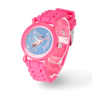 Kids Custom Name Pink Flamingo Watch