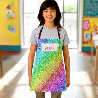 Kids Custom name Rainbow glitter aprons
