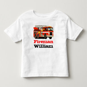 Kid's Custom Name Red Fireman Fire Truck Toddler T-Shirt
