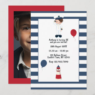 Kids Custom Nautical Sailor Birthday Party Photo Invitation