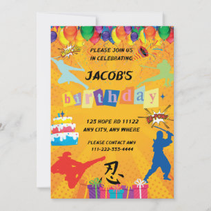 Kids Custom Ninja Birthday Party Invitation 