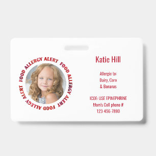 Kids Custom Photo Food Allergy Medical Alert ID Badge