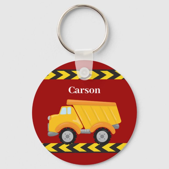 Kids Custom Red Dump Truck Boys Key Ring (Back)